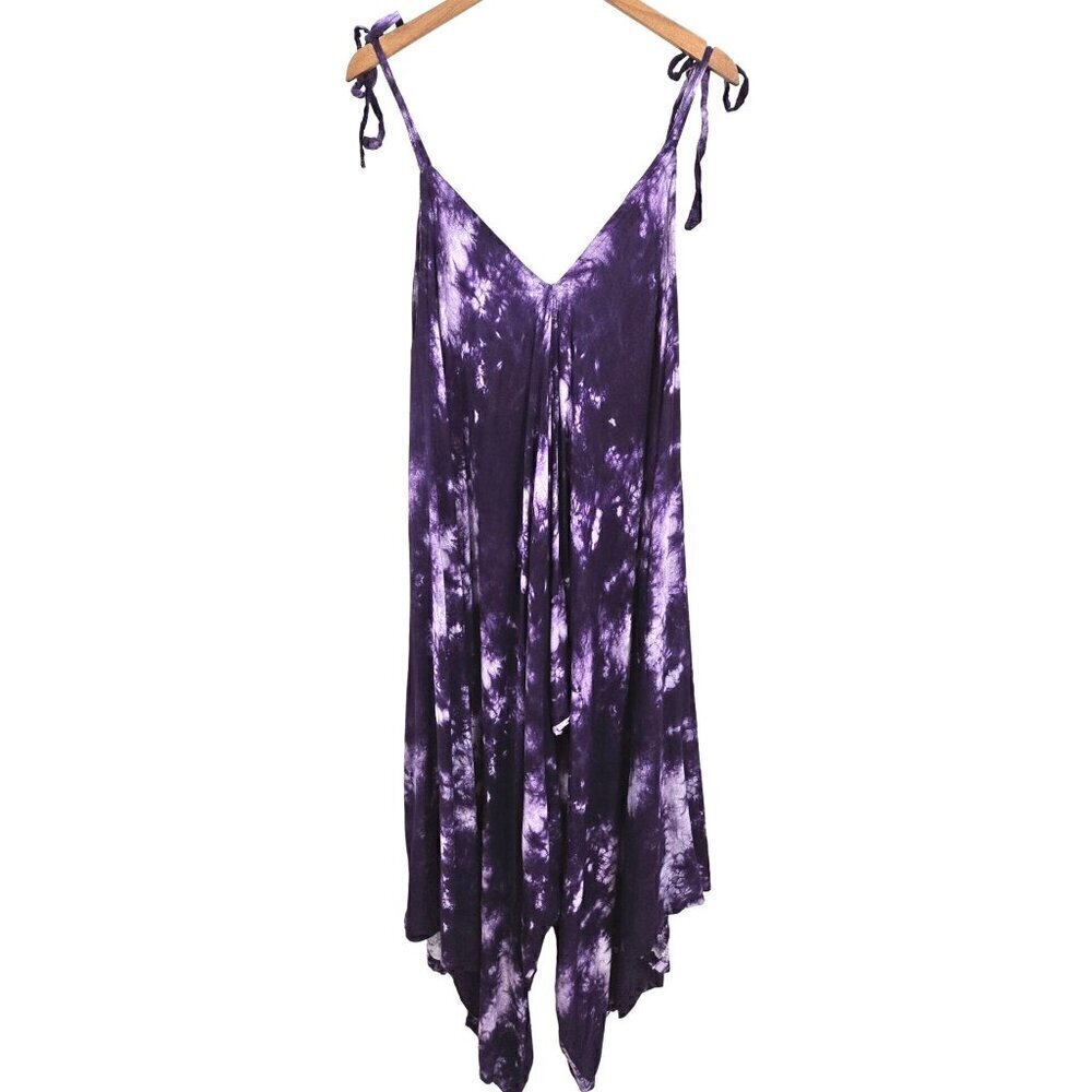 Purple Tie Dye Jumper OZ Standard Size Wide‎ Leg Oversized Rayon Tie Shoulders